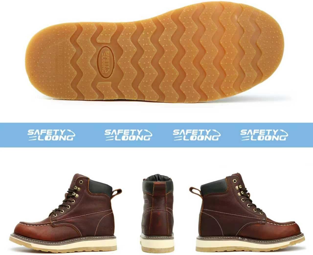 Moc Toe Work Boots for Men Waterproof Soft/Steel Toe Comfortable Full Grain Leather Non Slip Wedge Outsole Construction 6" Workboots - Image 5