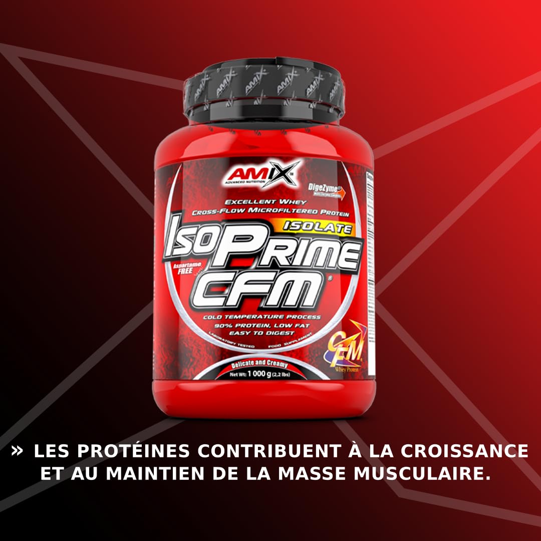 AMIX IsoPrime CFM - Isolat de Protéine de Lactosérum pour la Récupération Musculaire et L'augmentation de la Masse - Faible teneur en Lactose et en Graisses - Enzymes Digestives - Chocolat - 1 kg
