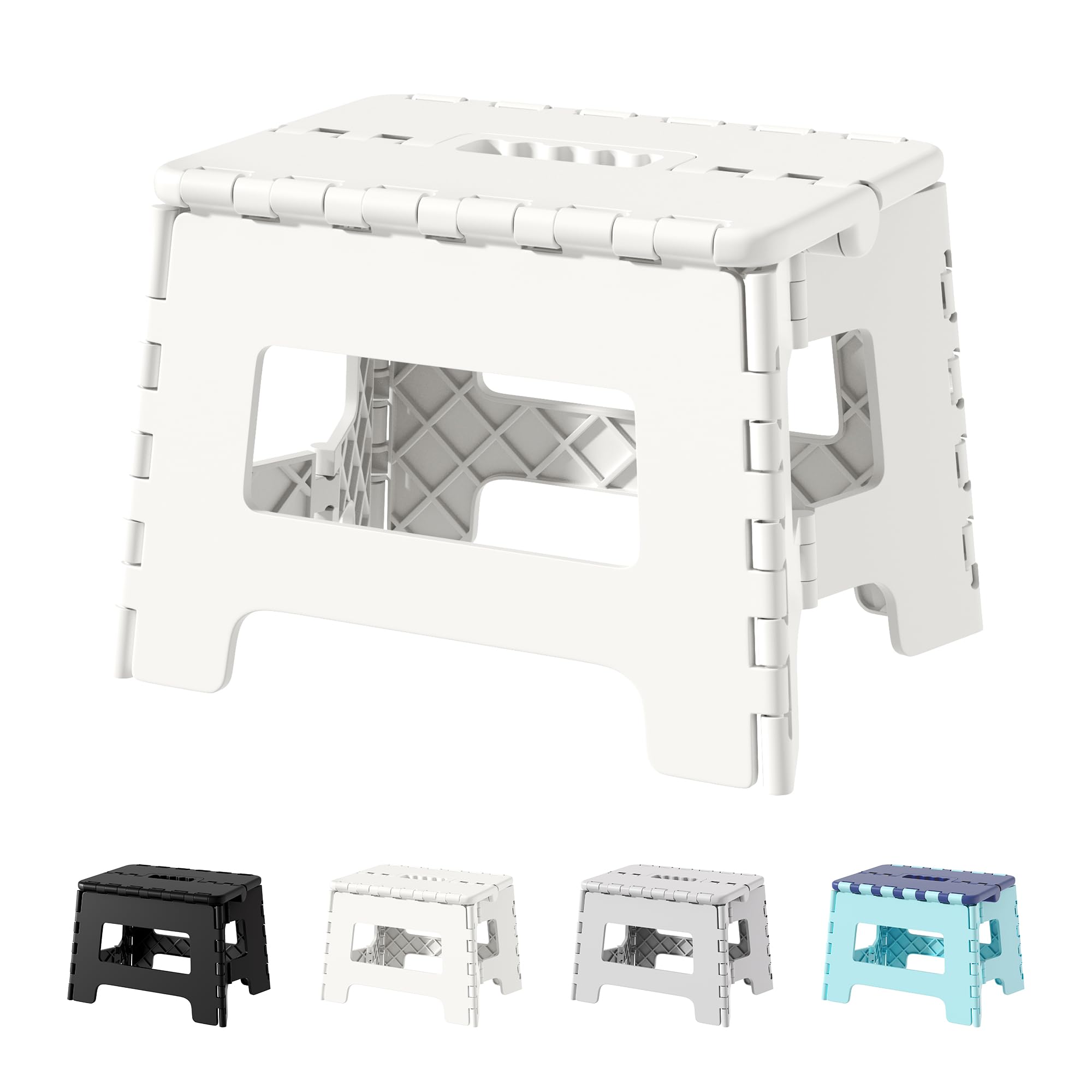 Cetomo 8.5 Inch Folding Step Stool, Plastic Durable Stool, Foldable Kitchen Stool for Adult, Portable Seat for Bedroom, Shelf, Heavy Duty, White, 1 Pack