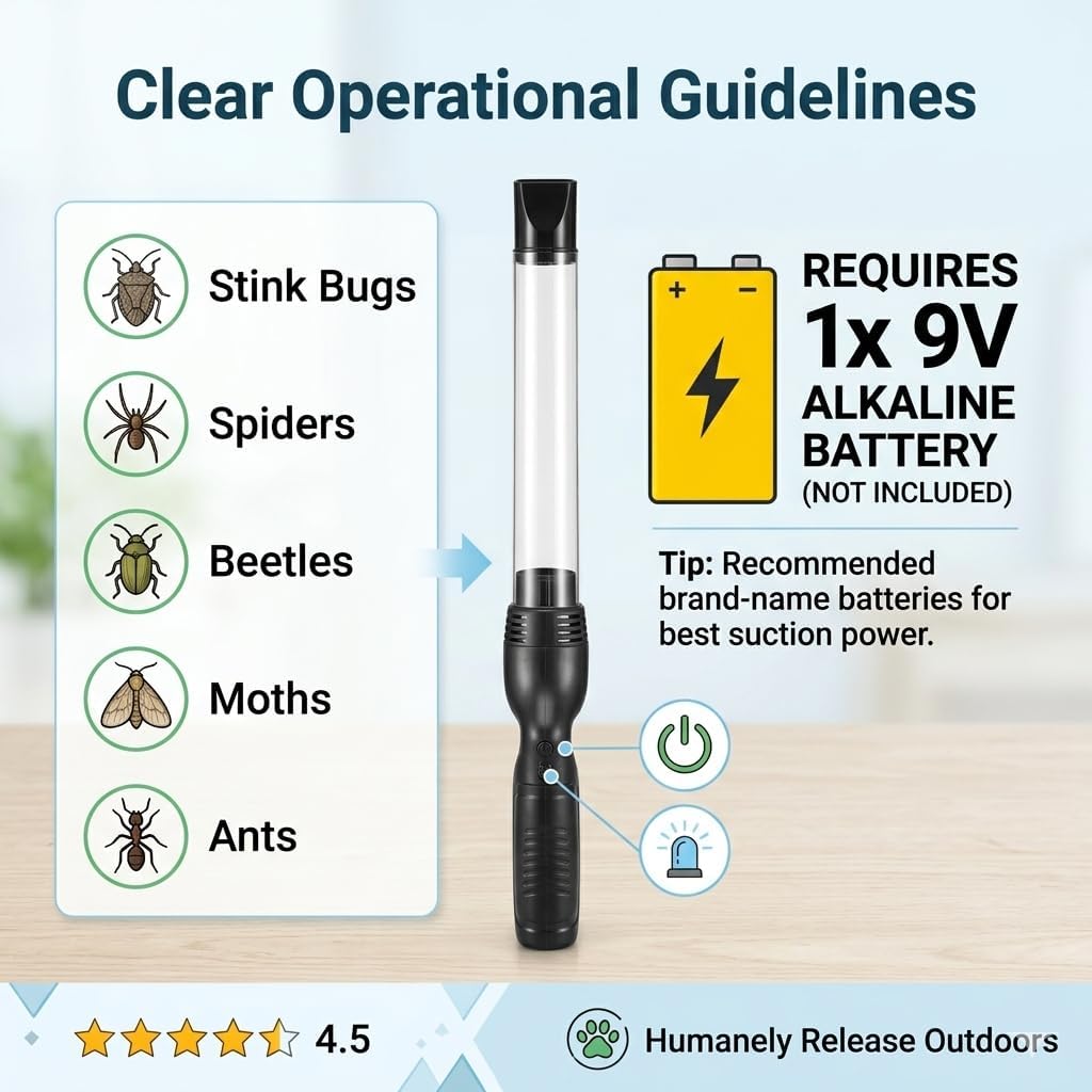2026 Vacuum Bug Catcher Spider Vacuum Catcher,Handheld Bug Suction Trap with LED Light,Secure for Kids & Adults,Pest Control for Spiders,Stink Bugs,Moth,Cockroaches & Ants