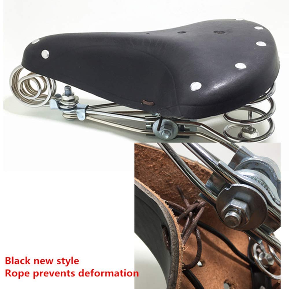 Baceyong - Sella per bicicletta, comoda e vintage, in pelle bovina, con molle (nero)