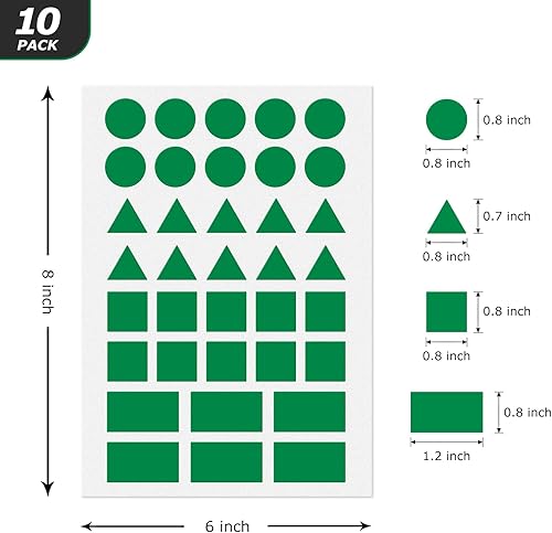 Miniatura 7 de Calcomanías de codificación de color verde multiformas, calcomanías extraíbles de diferentes formas para niños pequeños, triángulos, círculos,