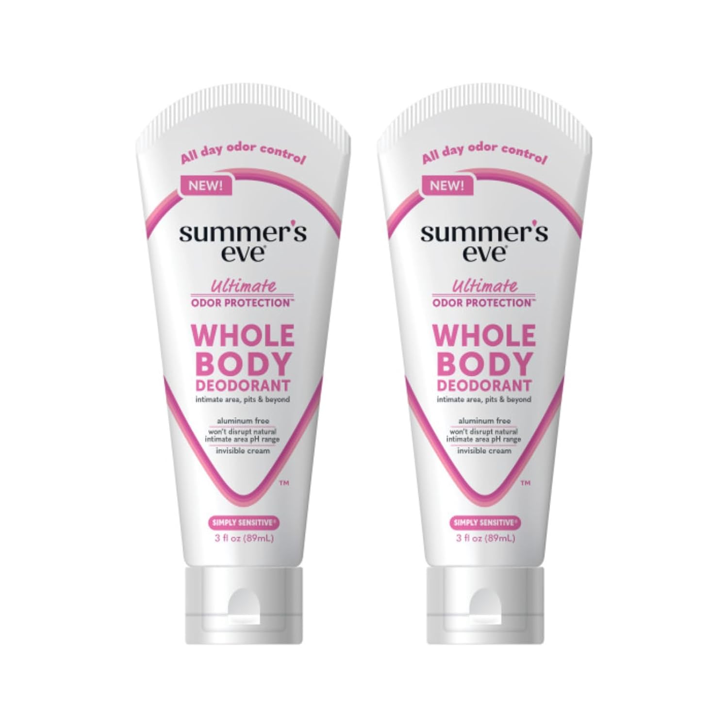 Summer's Eve, Whole Body Deodorant for Women, Ultimate Smell Control, Aluminum Free Deodorant, Simply Sensitive, 3 Fl Oz (2pack)