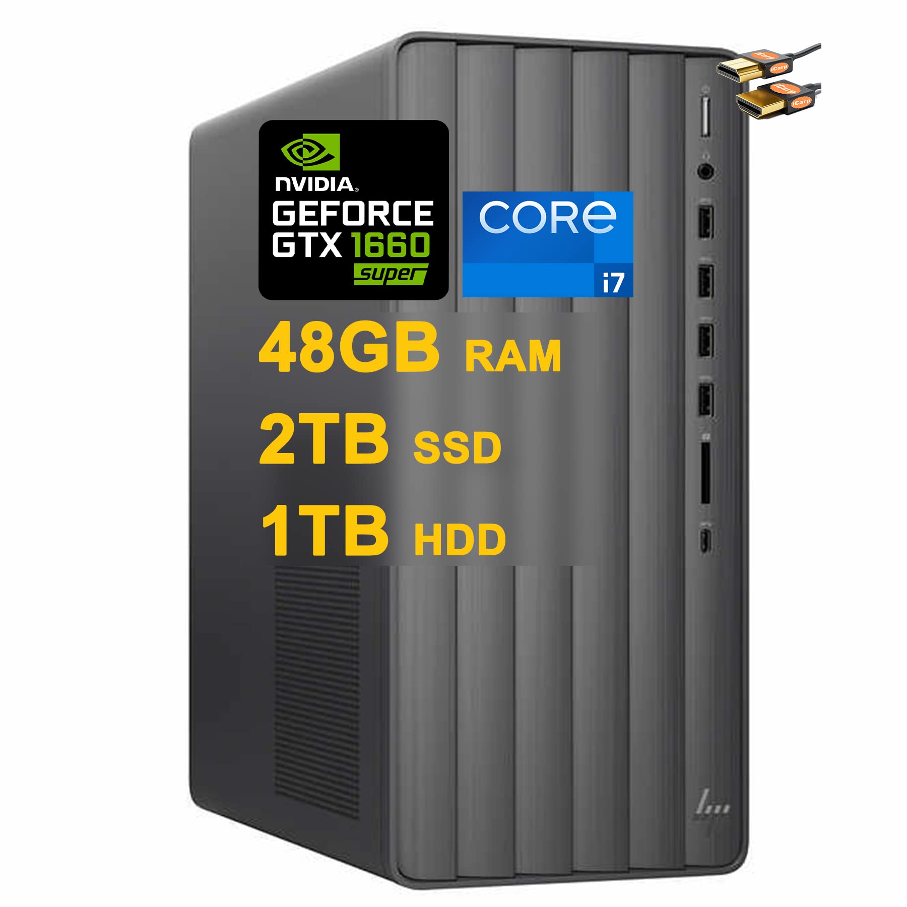 HP Envy Gaming Tower Desktop Computer 11th Generation Intel Octa-Core i7-11700F Processor 48GB RAM 2