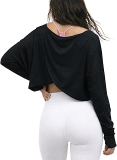 Sanutch Women's Split Back Long Sleeve Crop Yoga Top - Buttery Soft Breathable Boat Neck Athleisure Tee