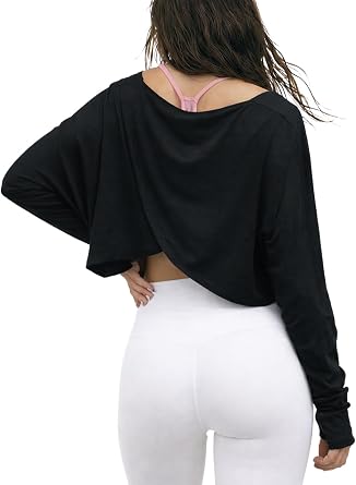 Womens Split Back Long Sleeve Crop Yoga Top Soft Breathable Boat Neck Athleisure Tee for Everyday Wear