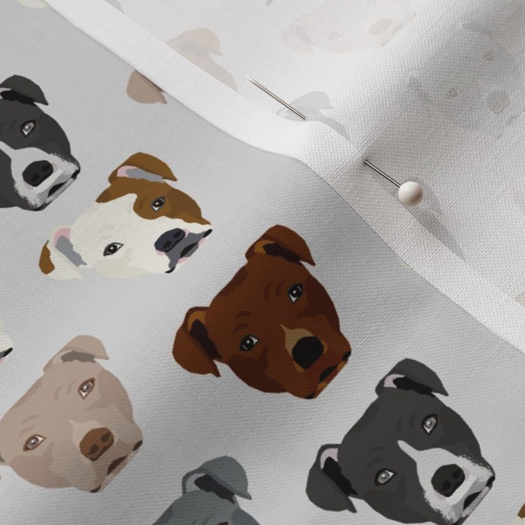 Spoonflower Fabric - Pitbull Heads Smaller Terrier Dog Light Grey Pitbulls Dogs Head Gray Printed on Petal Signature Cotton Fabric by The Yard - Sewing Quilting Apparel Crafts Decor