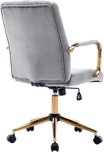 Miniatura 6 de DUHOME Sillas de escritorio de terciopelo para oficina en casa, silla de trabajo moderna dorada con ruedas para oficina, silla giratoria ajustable
