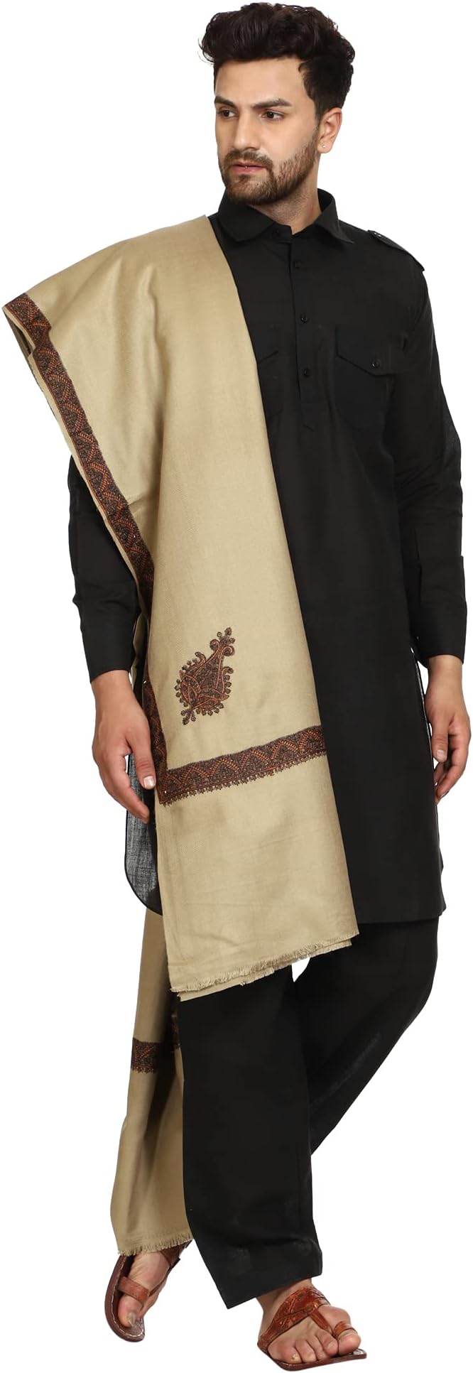 Men's Kashmiri Embroidered Wool Shawl (Gc113)