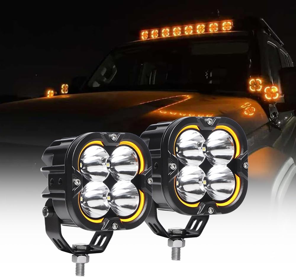 Exzeit 120W 3Inch Lights Pods with DRL, 12000LM Auxiliary Driving LED Pods Ditch Light, Bright Fog Lights for 4Runners Truck Cars,12V/24V
