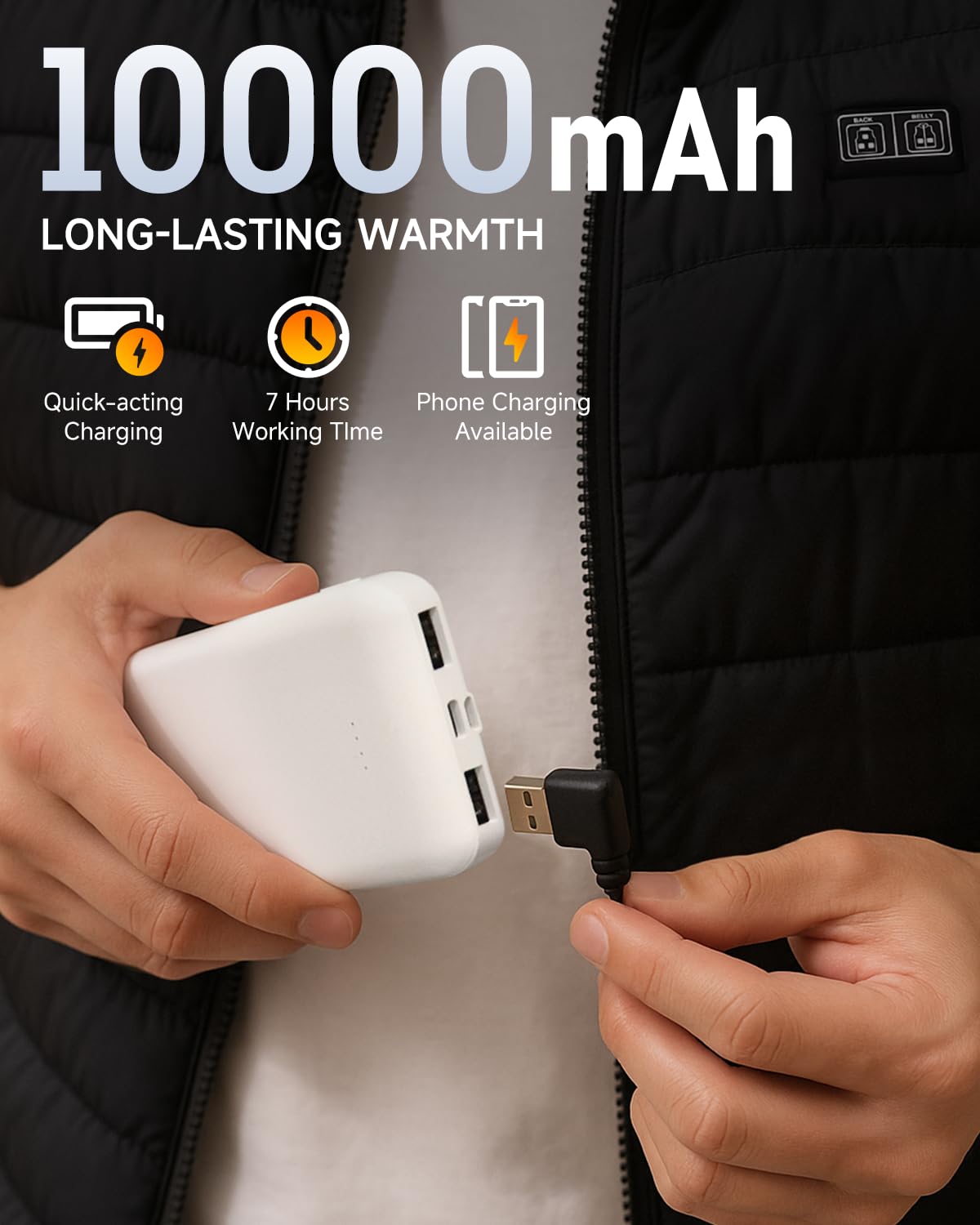 LABCOOL Veste Chauffante USB 12000mAh 5V 3 Niveaux 6 Zones Chauffantes Gilet Homme Femme