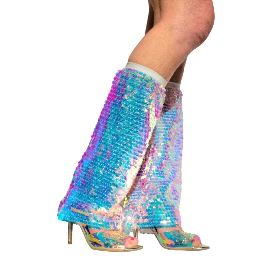 Sequin Rave Leg Warmers, Iridescent Holographic Boot Cover