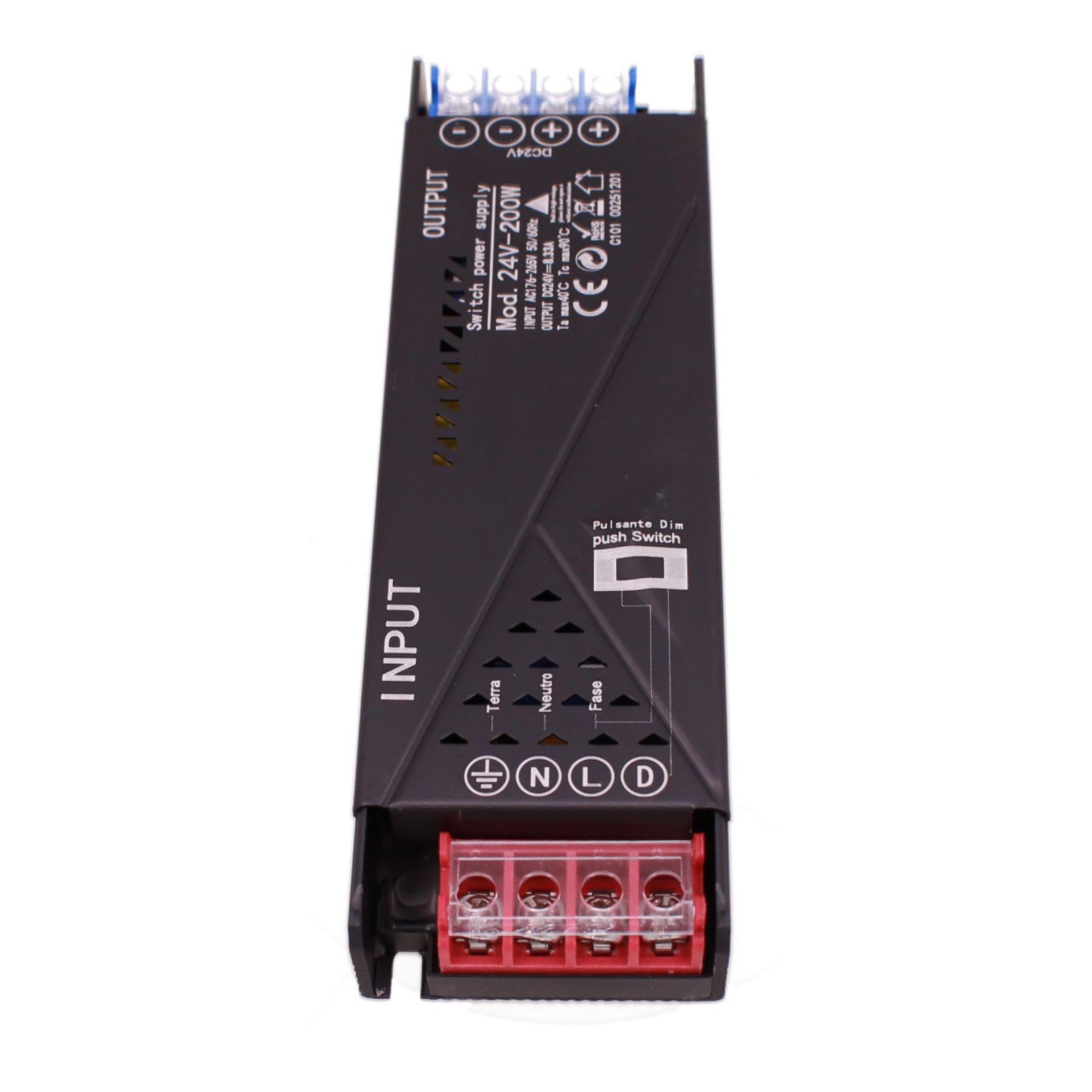 Alimentatore Trasformatore 24V 200W, Dimmerabile con Pulsante NO (10-100%), Memoria e Spegnimento Soft, 2 Uscita Per Striscia Led, Push Dimmer Integrato, Funzione Deviatore e Invertitore, 162×50×25mm - 5