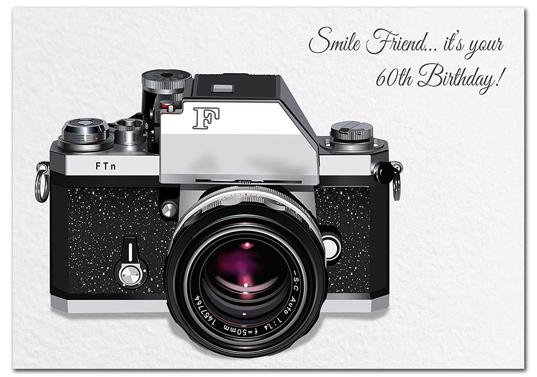 Extra Large Friend 60th Birthday Card - XL Big thick A4 size - Special Age Year - Photography Camera Photographer - Creative Greeting - Huge Happy Wishes - Stunning Vector Art - UK Eco-Friendly — image 1