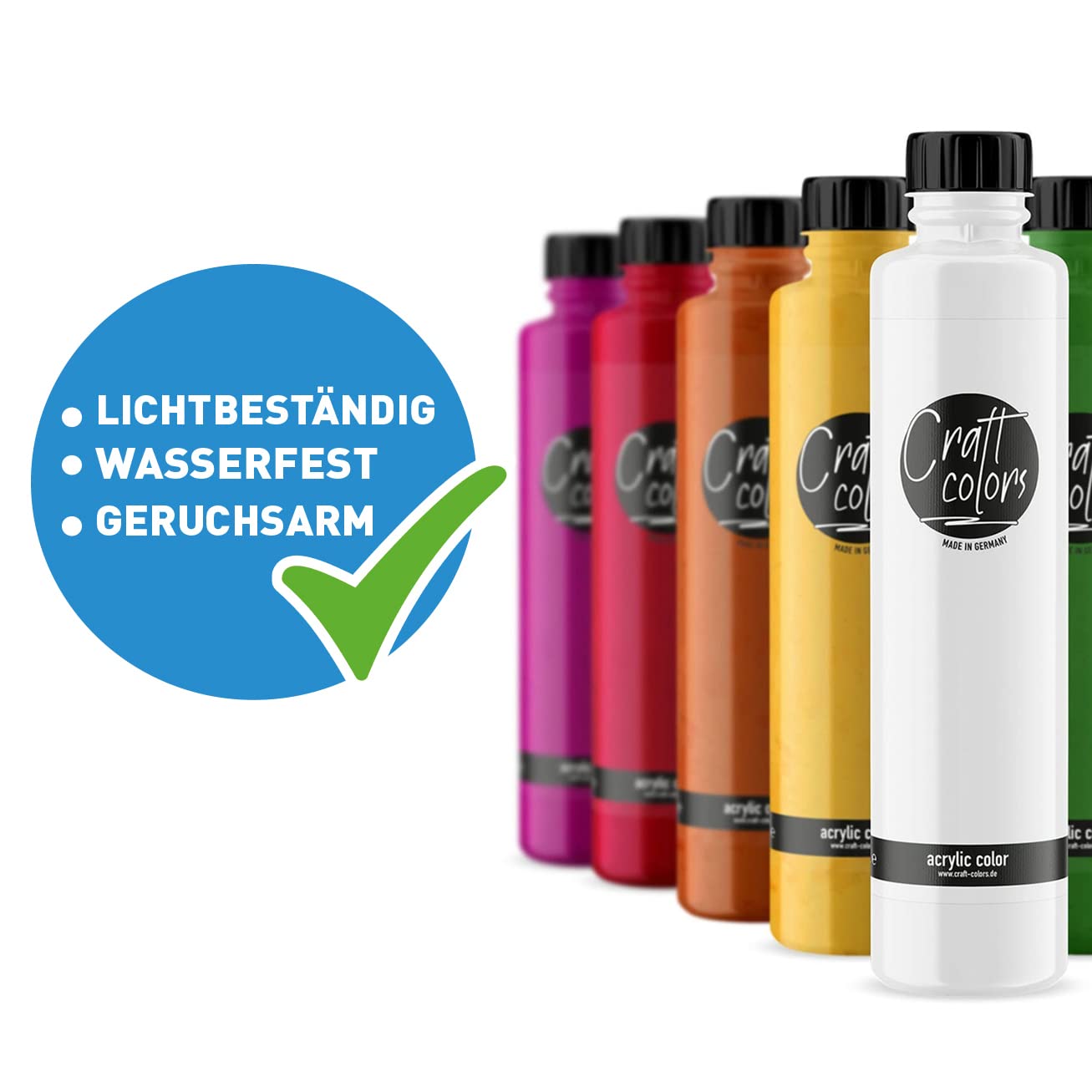 Craft Colors® Pintura acrílica de alta calidad, color blanco, 750 ml, fabricada en Alemania, pintura opaca, adecuada para acrílico, secado rápido, alta pigmentación