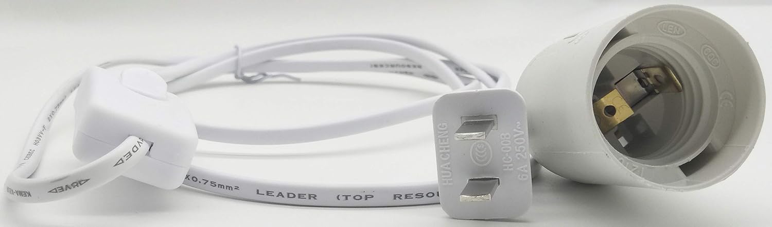 E26 E27 Extension Hanging Lantern Cord Cable with Socket On/Off Button Power Plugs LED Wire for in Restaurant,Kitchen, Bedroom, Bathroom (1.8M/6Ft)