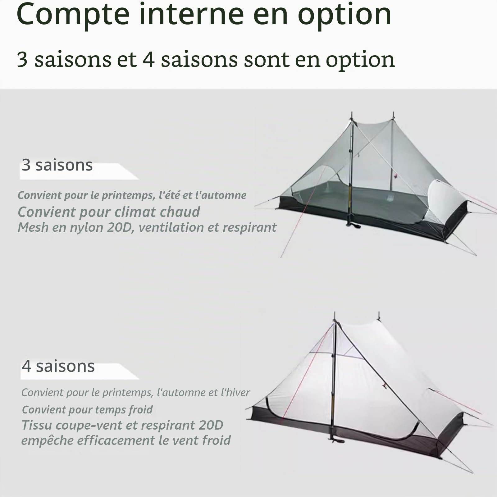 3FULGEAR Lanshan 2 Tente ultralégère pour 2 Personnes, 3/4 Saisons 15D Silnylon Tente de randonnée sans Tige pour Camping, randonnée et Alpinisme