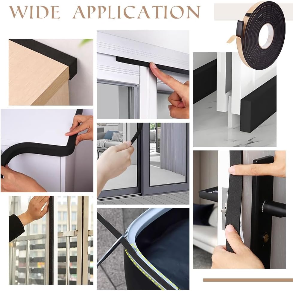 OLYCRAFT 5m Foams Tape Weather Stripping for Door 20mm Wide 6.5mm Thick Black Foam Seal Tape Density Foam Insulation Strips Self Adhesive Foams Tapes Weatherstrip for Sliding Door Jamb Frame Windows