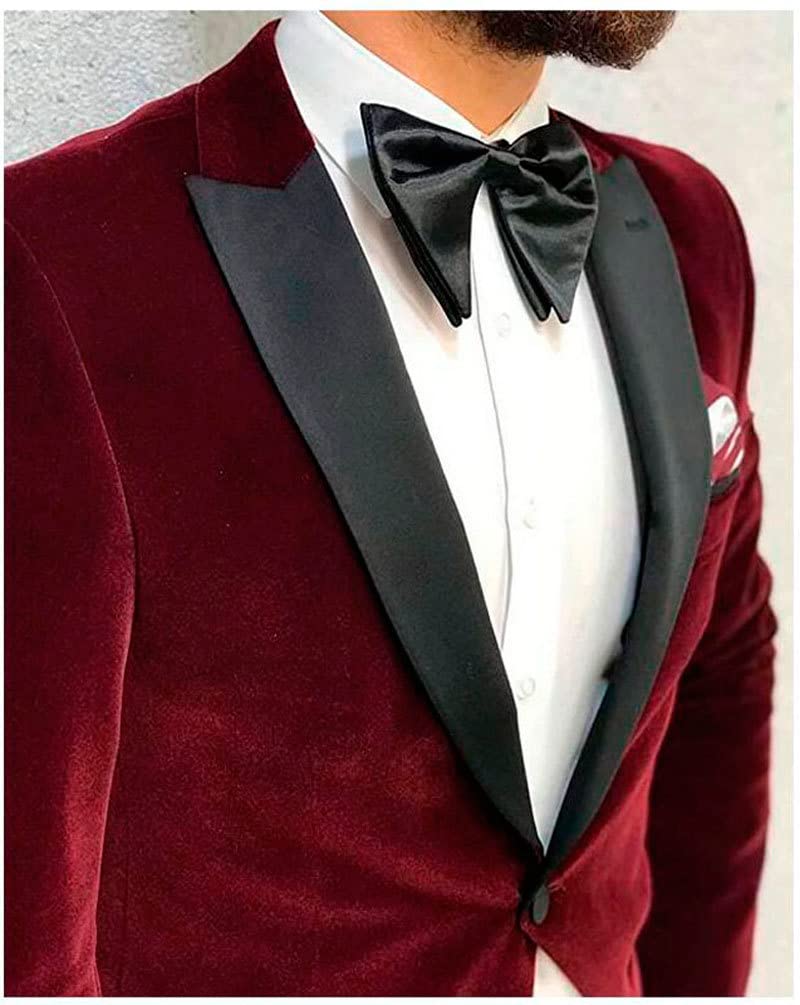 2 PC Slim Fit Terciopelo Hombres Traje Pico Solapa Un Botón Traje De Negocios Chaqueta Pantalones Boda Esmoquin, Morado (, 40