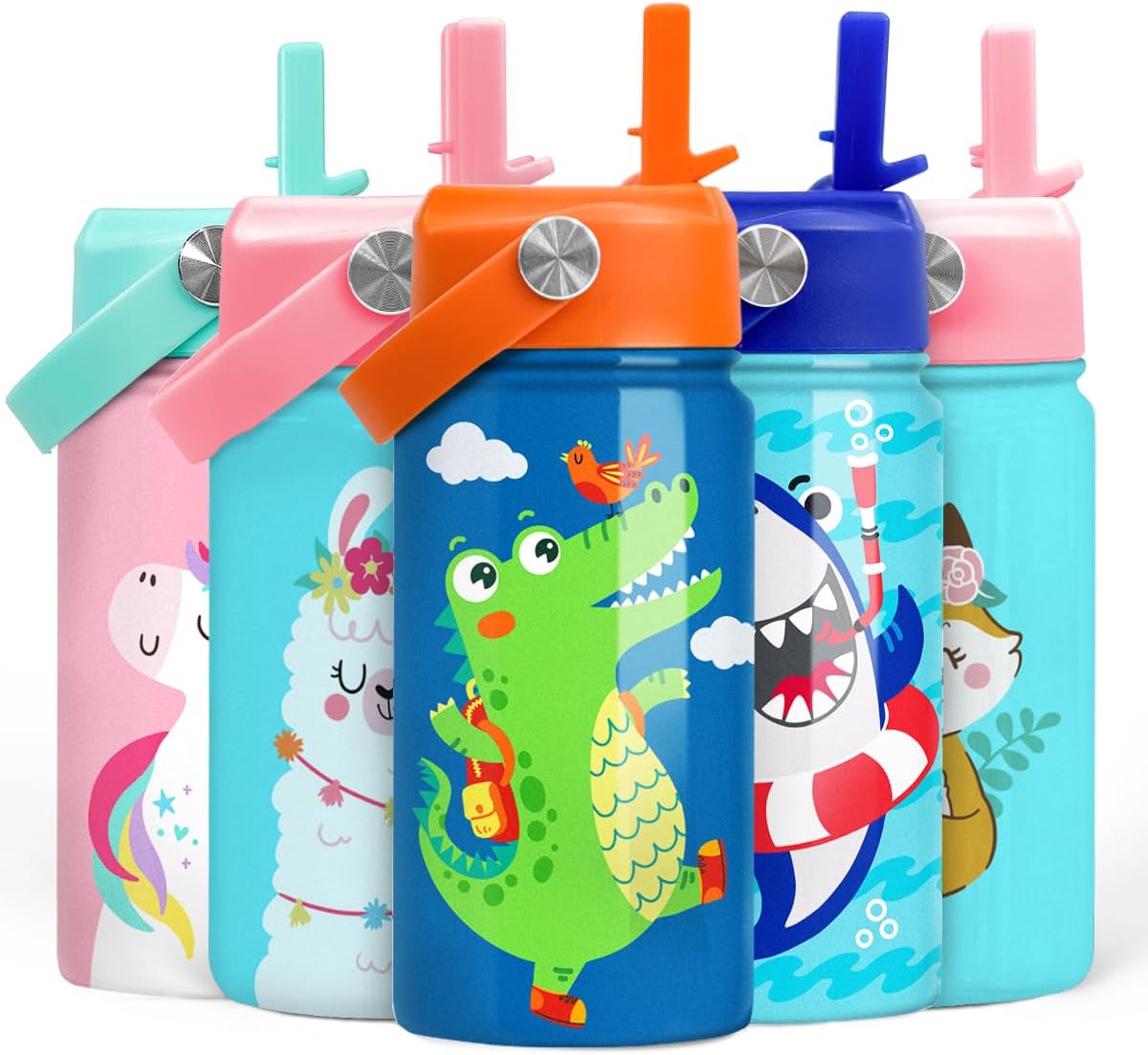 Crocodile Water Bottle - Kids Water Bottle with Straw Lid - 12 Oz Insulated Stainless Steel Water Bottles for Kid Boys - Travel Cup for School Sports - Image 2