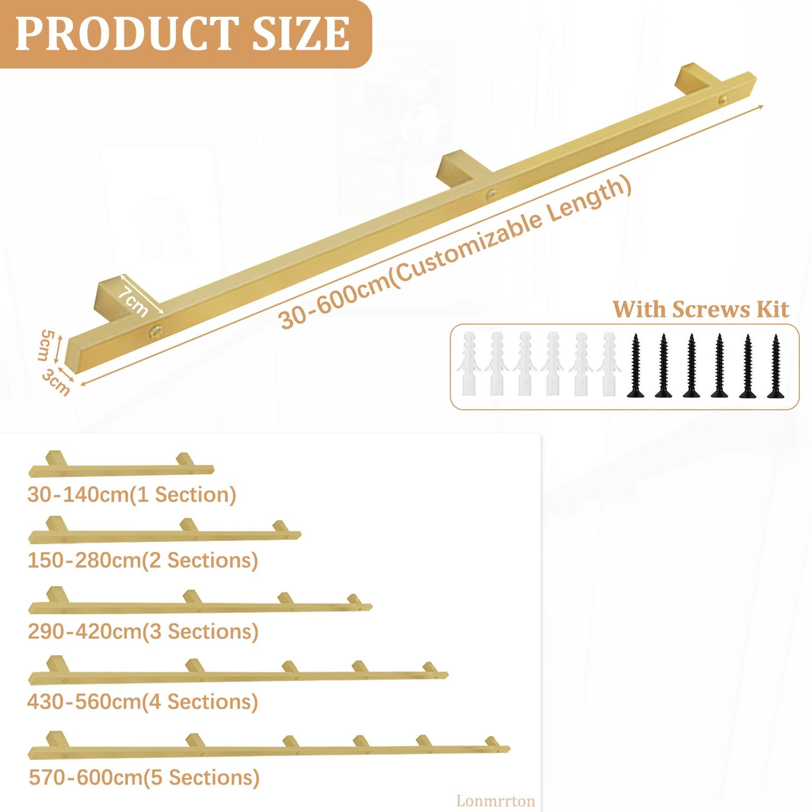 Corrimano per scale in oro per interni/esterni, balaustra in ferro battuto montata a parete, barra di sostegno antiscivolo per ringhiera di sicurezza del corridoio del loft di casa, tubo quadrato(270c