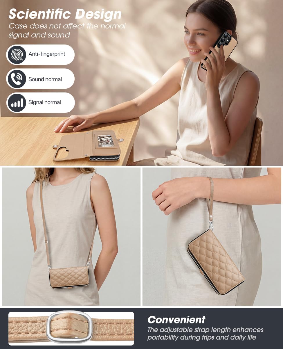 OCASE for Samsung Galaxy S26 Ultra Crossbody Detachable Wallet Case, PU Leather Handbag Phone Purse with Zipper Closure, Card Slots & RFID Blocking, Wrist Strap, Lanyard, Kickstand, Khaki