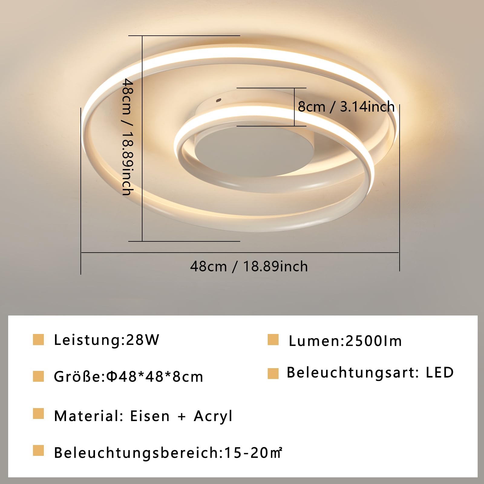 Sky angle Plafoniera LED Intelligente - Dimmerabile Tramite Telecomando e App, 28W Colore Regolabili 2500 LM 48 CM, per Camera da Letto Soggiorno (Bianco, Controllo vocale intelligente)