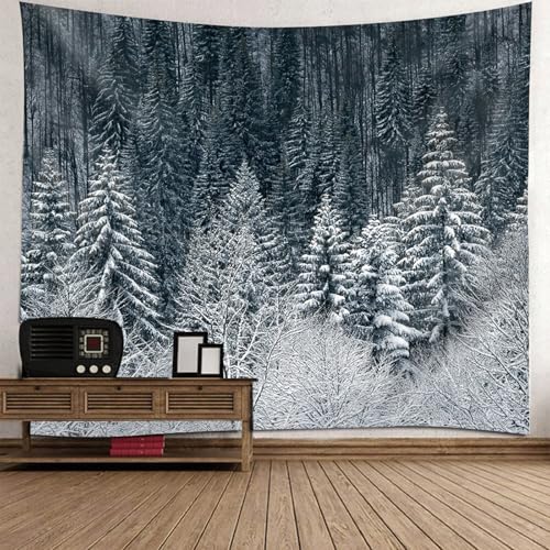 Tapisserie paysage hiver forêt de pins 130x150cm RDSGYZ pour décoration murale de chambre