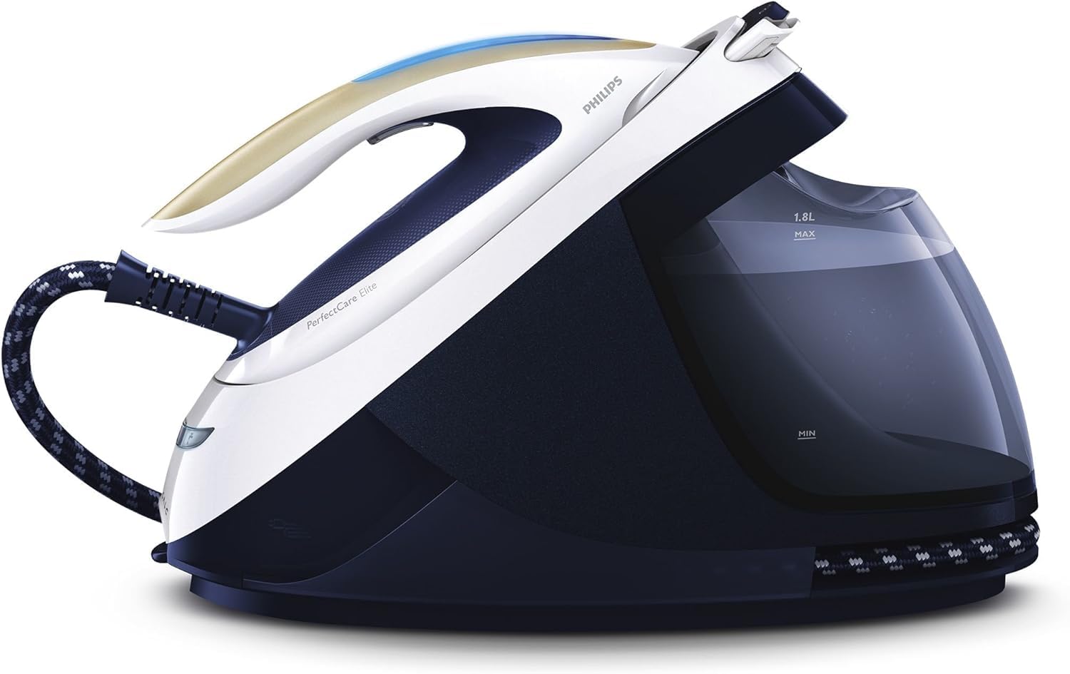 Philips PerfectCare Elite Dampfbügelstation, Max. 7,5 Bar Druck, Dampfstoß von bis zu 520 g, 1,8-Liter-Wasserbehälter, Abnehmbarer Wasserbehälter (GC9635/20)