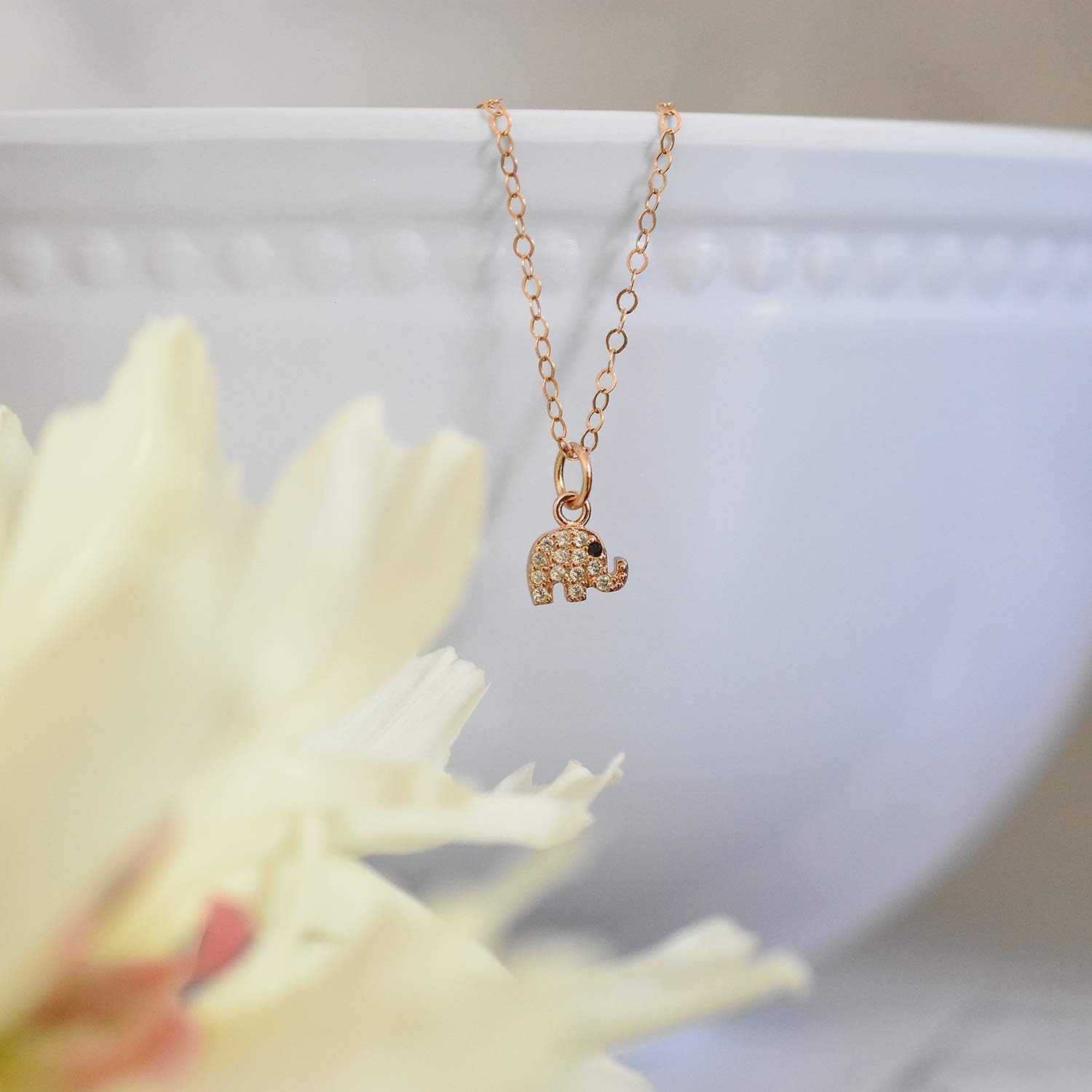 Designed By Stacey Handmade 14k Rose Gold Filled Necklace, Tiny Cubic Zirconia Elephant Pendant Jewelry, Gifts for Women, Birthday, Anniversary, Wedding, Prom, Homecoming, 16 to 18" Adjustable Chain - Image 4