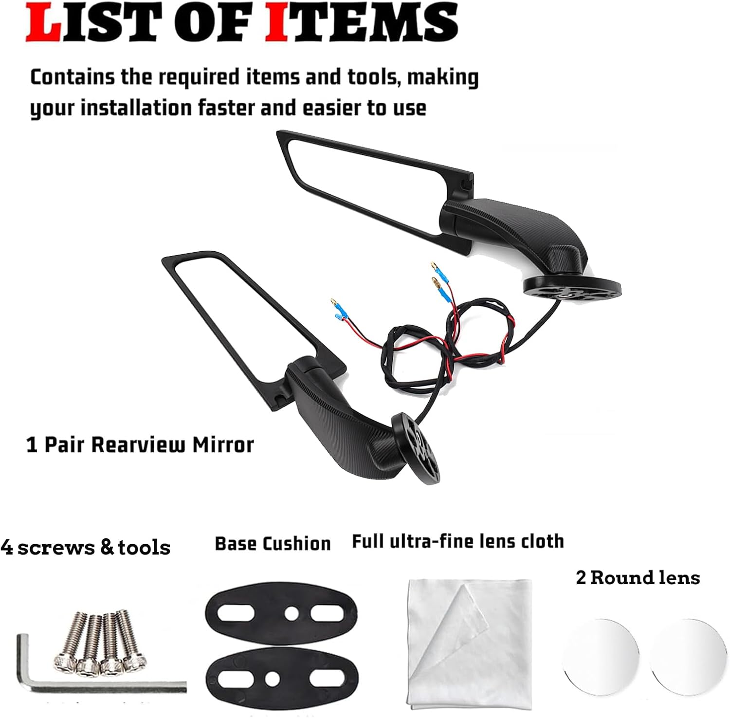 XINGWU Motorcycle Wing Mirrors with LED Turn Signal Adjustable Rotating Stealth Mirrors Rearview Mirror Side Mirrors Amber Light for Ninja Honda Yamaha Suzuki, Black, M11150001307