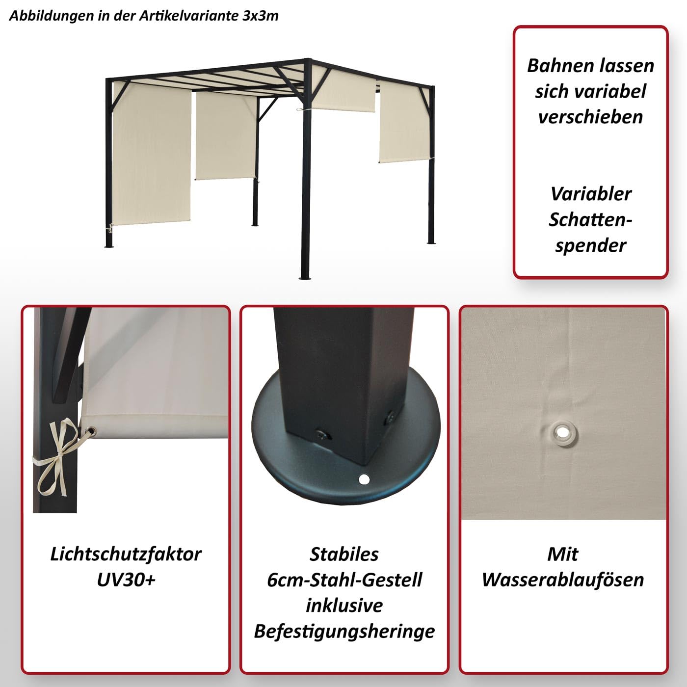 Mendler Pergola Baia-AM, pawilon ogrodowy, zadaszenie tarasu, stabilny stelaż ze stali 6 cm + dach przesuwny, 4 x 4 m