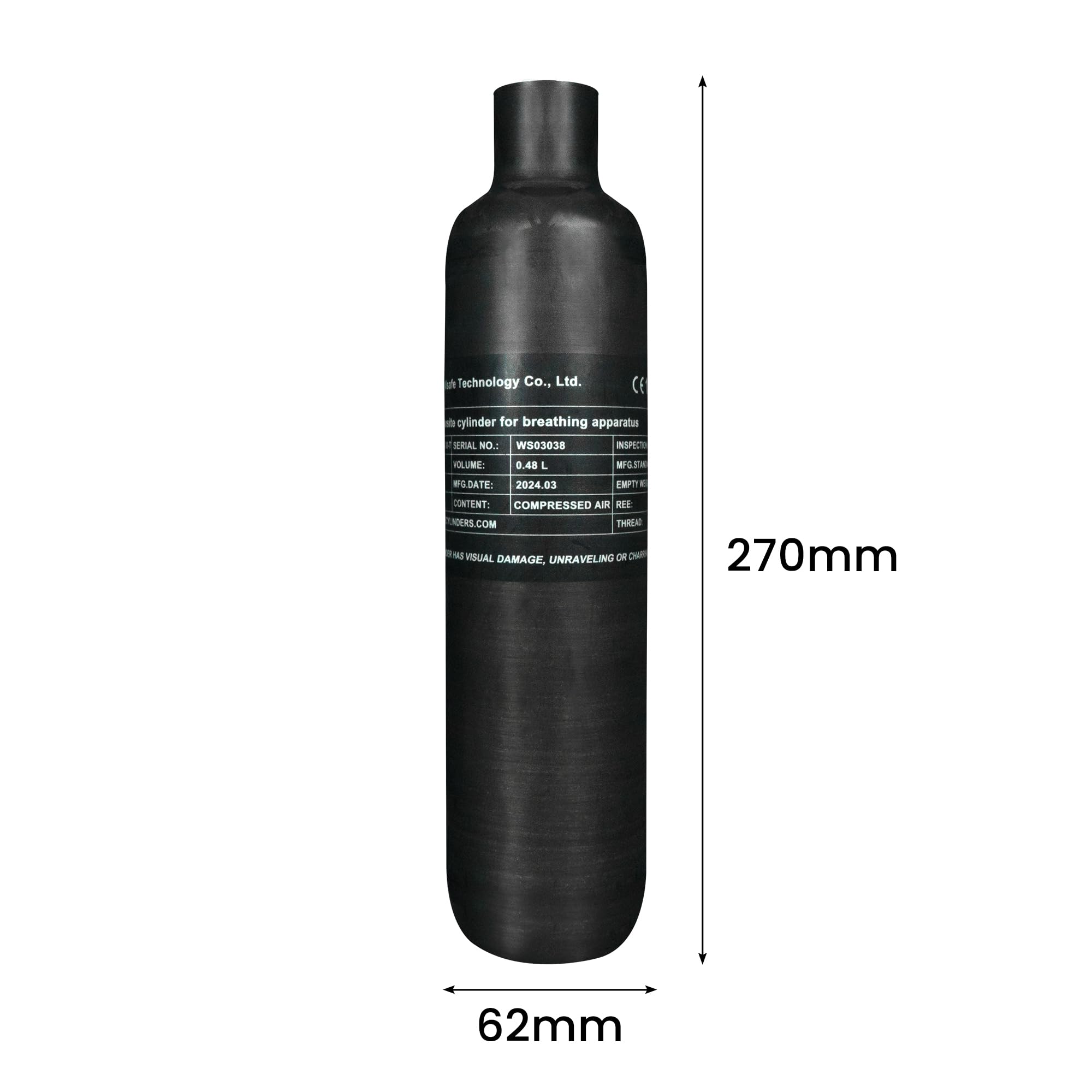 TUXING 30Mpa 4500Psi 0.48L 29Cu dans Le réservoir HPA en Fibre de Carbone 420cc, Bouteille de gaz, Chasse au Paintball pour Fusil à air comprimé PCP Daystate et Filetage FX M18 * 1.5