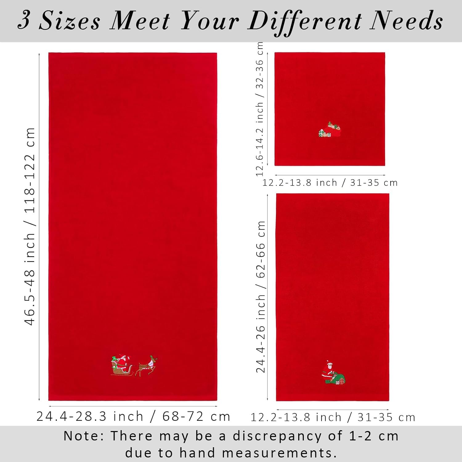 3 Pack Christmas Towels Set 100% Cotton Large Size Christmas Theme Towels Embroidery Christmas Bath Towels Hand Towels Facial Towels for Home Bathroom Kitchen (Red, 3 Sizes)