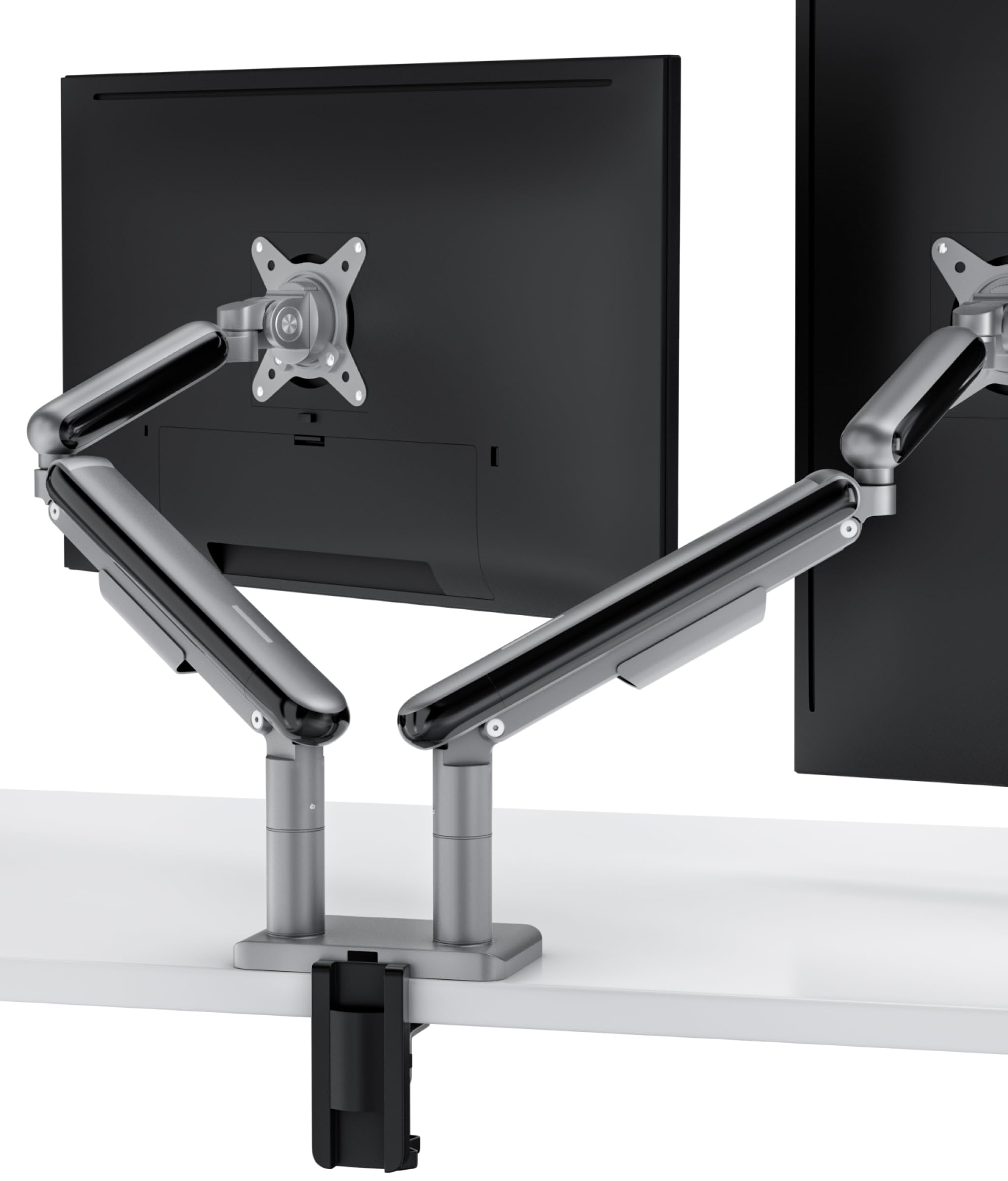Desktronic Supporto Monitor per Doppio Schermo, Braccio Monitor Regolabile, Fissaggio da Scrivania, Rotazione a 360° e Inclinazione Completa, Ergonomico, VESA 75/100 mm, Nero