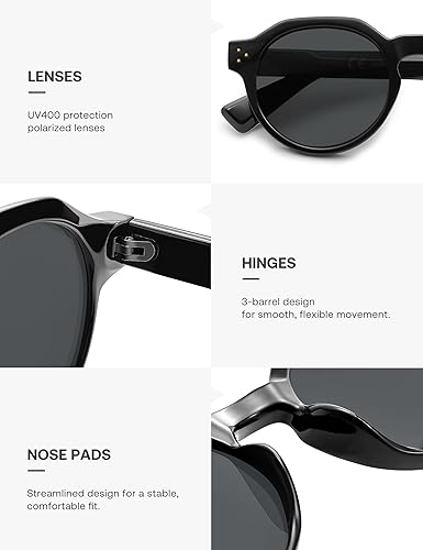 Miniatura 5 de SOJOS Lentes de sol polarizados retro para mujeres y hombres, gafas de sol redondas vintage de los años 90, protección UV400, SJ2623