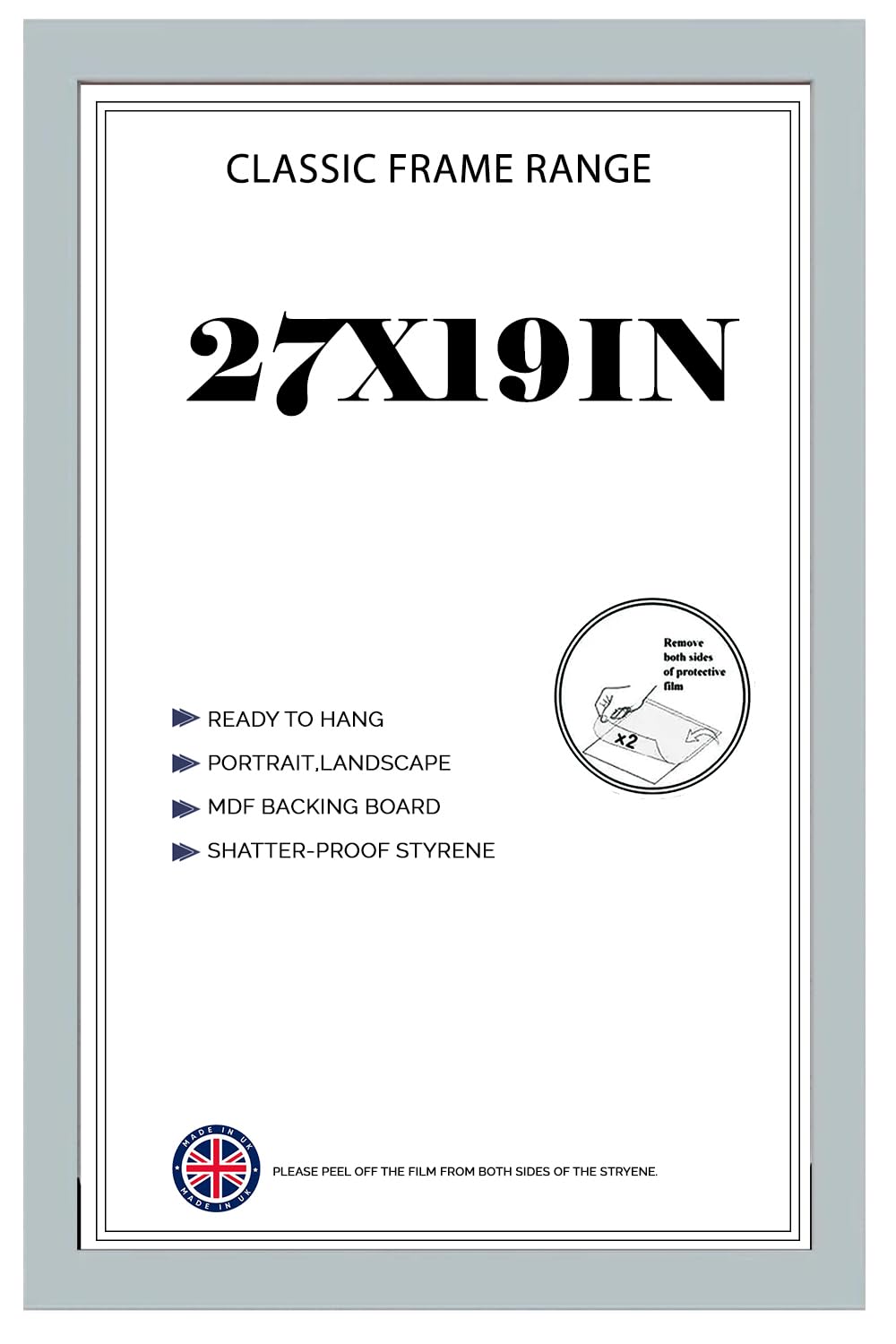 Flat Grey Poster Frame 27x19'' Lightweight Vertical & Horizontal Shatter-Proof Acrylic HD Clear Front Wall Hanging Picture Frame