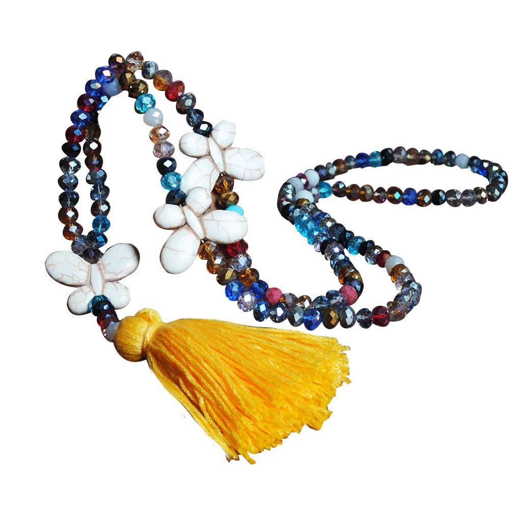 Amorar Collar Elegante Suéter Cadena Collar Bohemia Colorido Cristal Perla Cordón Cadena Mujeres Joyería Collar Con Colgante Borla Largo Suéter Cadena Collar