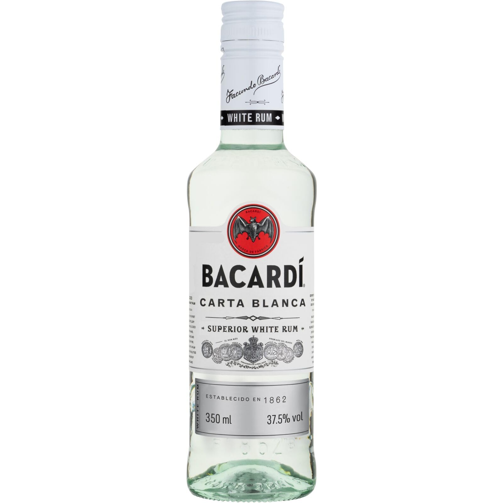 BACARDÍ Carta Blanca White Rum, der legendäre weiße Karibik-Rum aus dem Hause BACARDÍ, perfekt für Cocktails, 37,5% Vol., 35 cl/350 ml