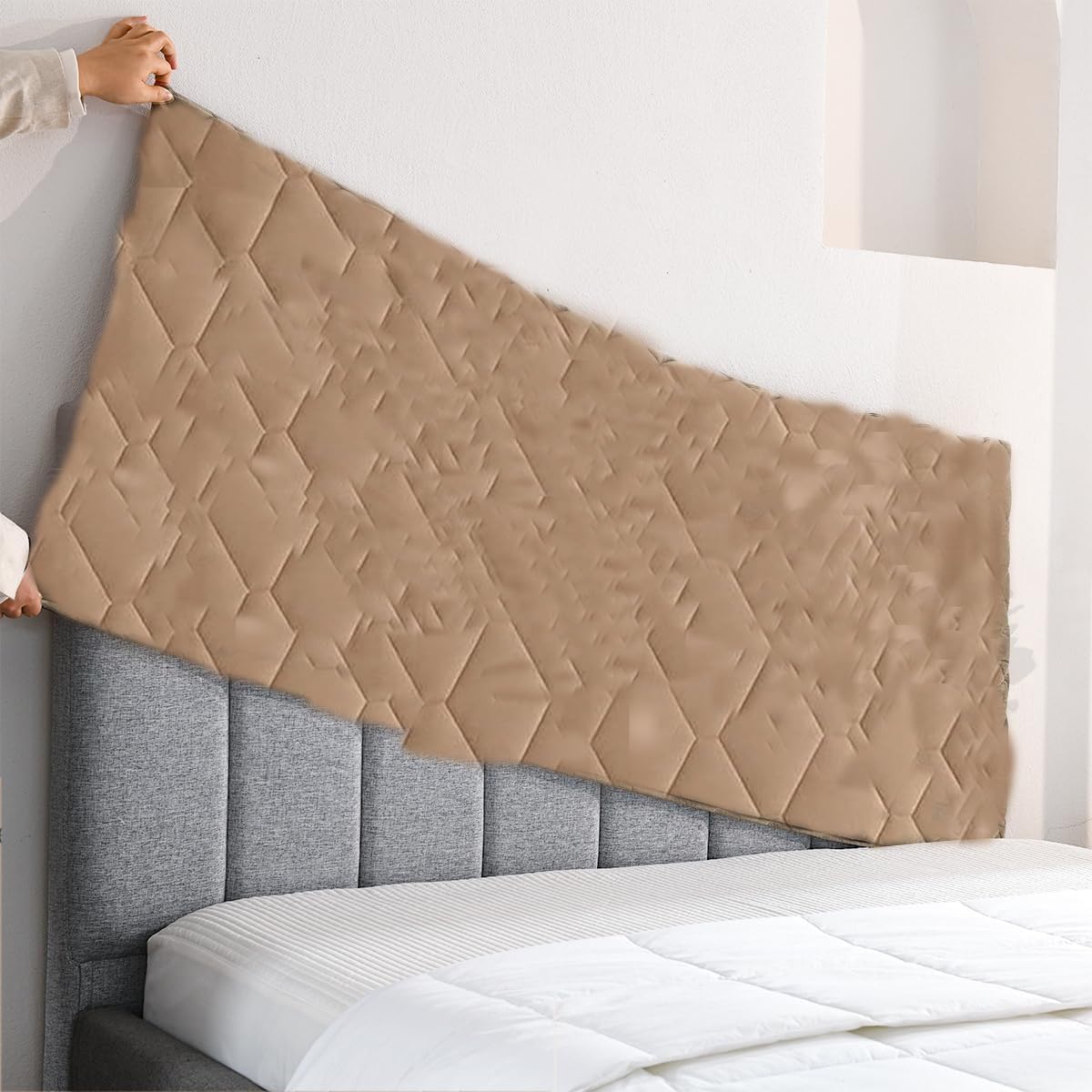 Thickened Dustproof Bed Headboard Cover Velvet Quilted Headboard Slipcover Stain Resistant Easy to Install Padded Headboard Protector for Twin Full Queen King(Camel,150cm(59''))