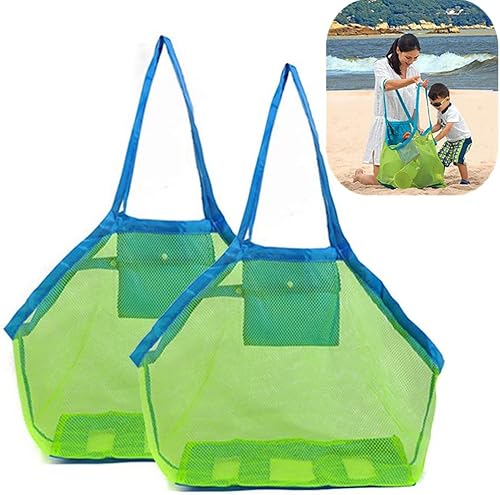 Paquete de 2 bolsas de playa de malla extra grandes para almacenamiento de juguetes para niños, bolsa de malla plegable grande para juguetes para