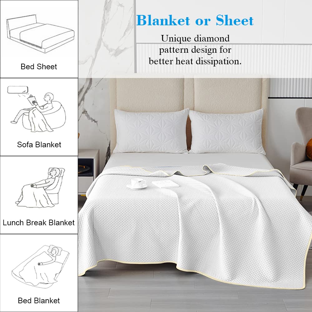KANKAEU Coperta Estiva 150x200 cm, Coperta Refrigerante Letto,Coperta Estiva Matrimoniale, Assorbente del Sudore e Traspirante, Coperta Rinfrescante Letto, Mantiene Fresco Tutta La Notte, Bianco
