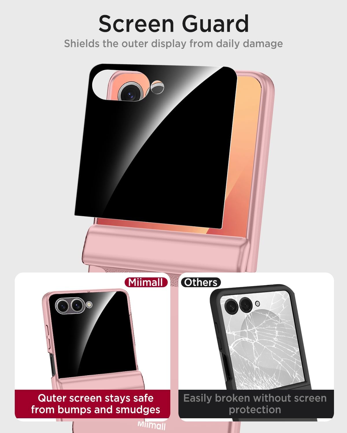 Miimall for Samsung Z Flip7 Case with Privacy Screen Protector,360 Full Body Hard Military Shockproof Rugged Durable Wireless Charging Spine Cover,Anti Spy Phone Case for Samsung Z Flip 7 Women,Pink