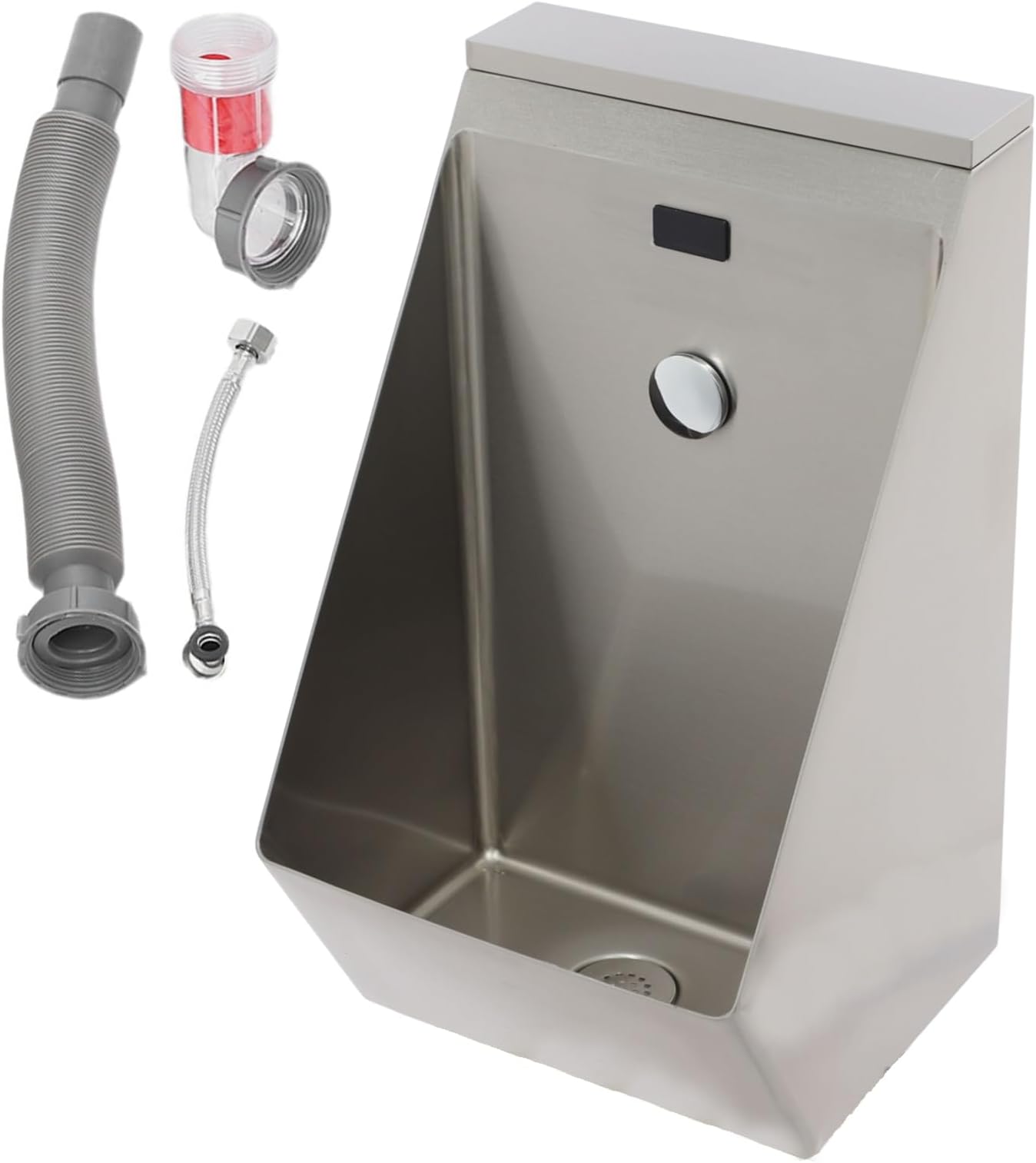 Wall Mounted Automatic Sensor Urinal For Men, Commercial Washout Urinal Men's Bathroom Urinal, Stainless Steel Touchless Flush for Bar Hotel Shop (Silver)