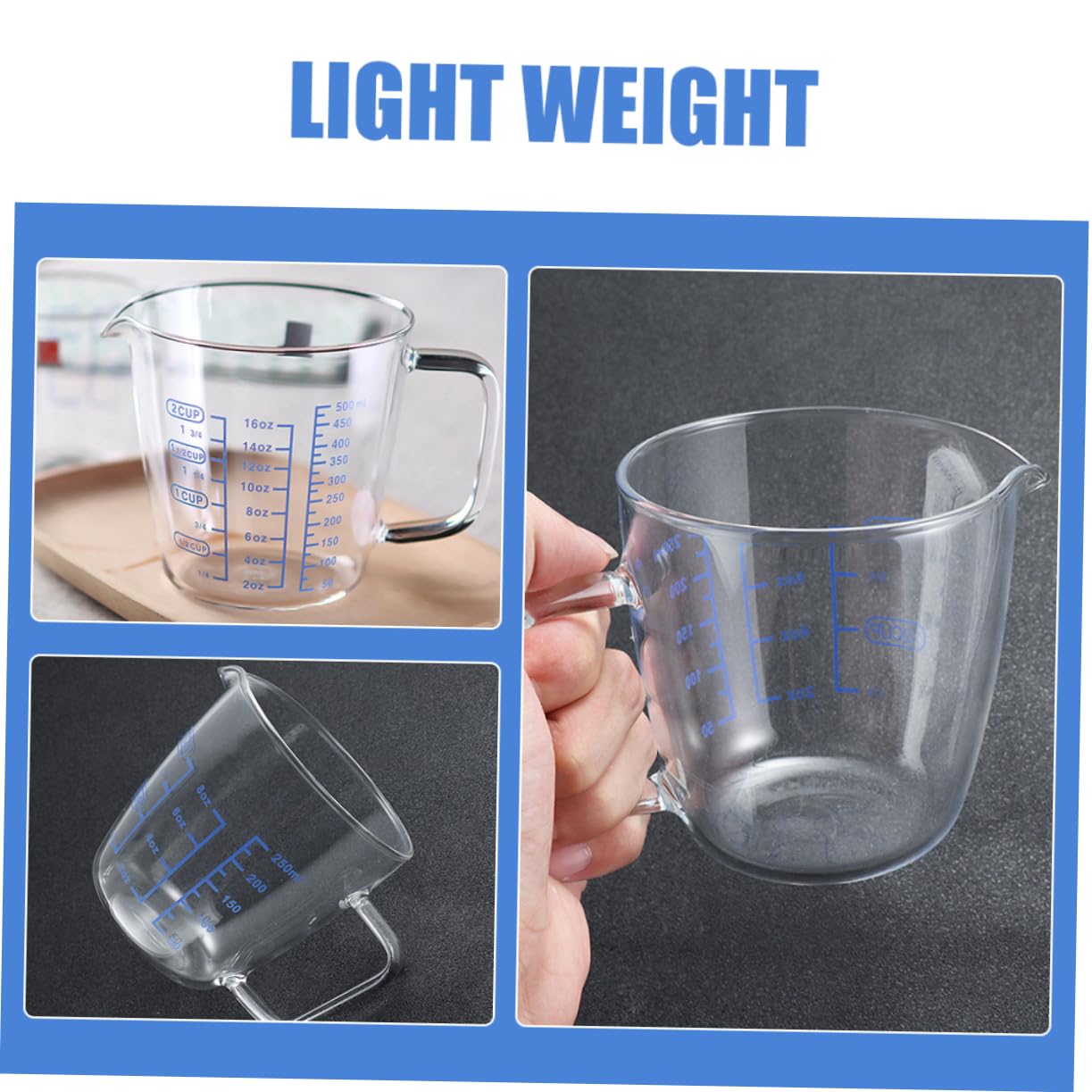 Messbecher aus Glas 3 Stück 250ml 500ml mit Henkel | Borosilikatglas, für Flüssigkeiten und Espresso, Leicht und Vielseitig