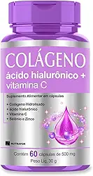 Colágeno Hidrolisado + Ácido Hialurônico + Vitamina C 60 Cáps
