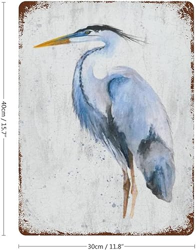 Miniatura 2 de Póster de metal impreso para pared, arte de pared azul pastel, grulla, pájaro, naturaleza, desierto, metálico, letrero de hojalata metálico,
