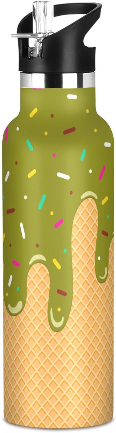 Matte Ice Cream Cone Water Bottle Kids With Straw Lid Insulated Stainless Steel Travel Mugs for Sport Gym Outdoor 20oz
