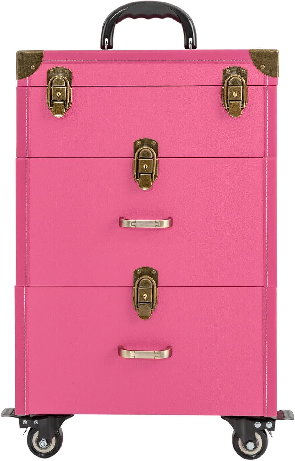 TFCFL Rolling Makeup Train Case Cosmetic Trolley Organizer Case Makeup Box Train Case Cosmetics Organizer 3 Layers Rolling Makeup Case Storage (Rose one)