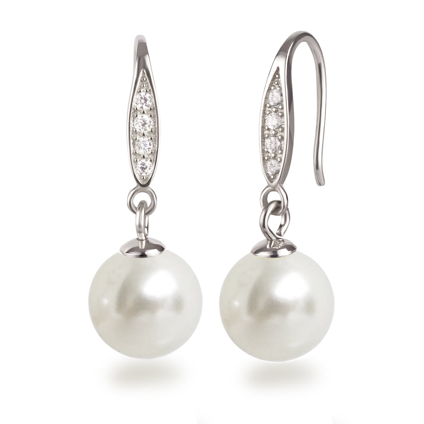 Schöner-SD Schmuckset Perlen Anhänger Kette Ohrhänger Zirkonia 925 Silber Rhodium